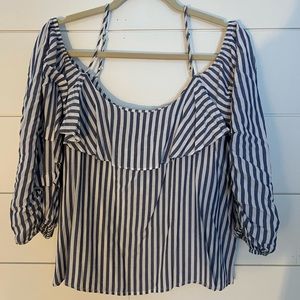 Blue & White stripe off the shoulder shirt